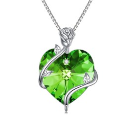 TOUPOP Emerald May Birthstone Necklace Sterling Silver Rose Flower Pendant Necklace Heart Crystal Jewelry Birthday Mothers Day Gifts Her Girlfriend Wife Mom Daughter