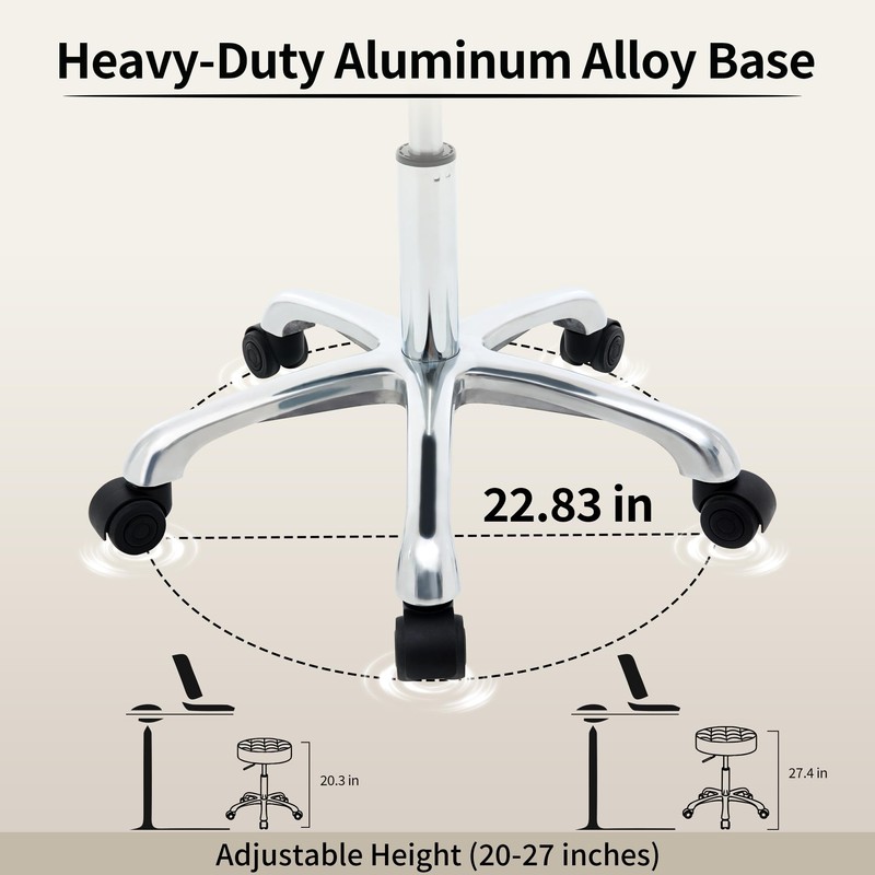 FIRAVOE Swivel Rolling Stool Adjustable Height 20"-27" (Sturdy Aluminum Base)