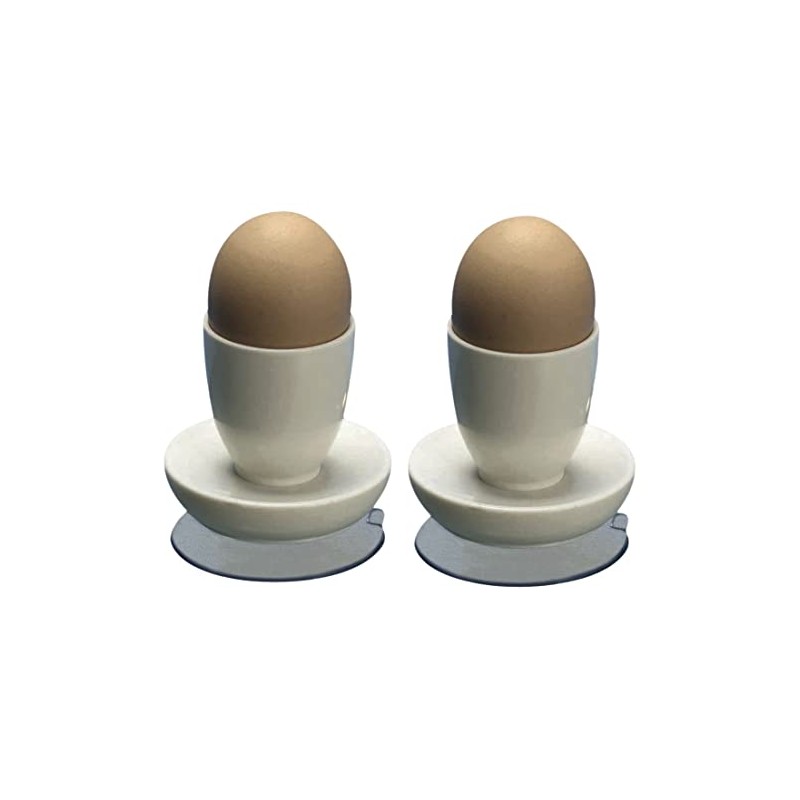 2 x Egg Cups with Suction Base – White Plastic