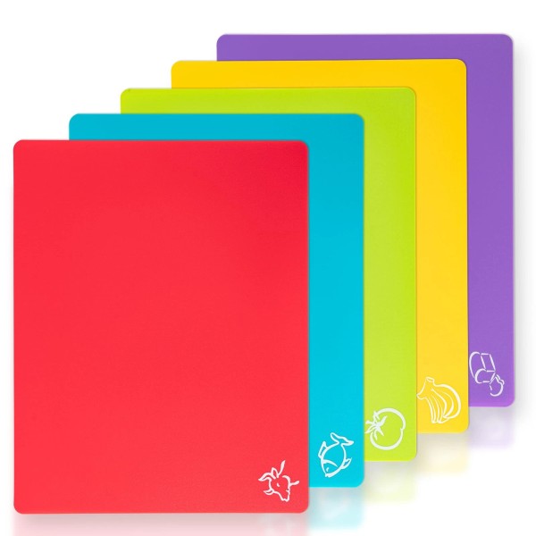 CADONO 5 Pieces Flexible Plastic Cutting Board Mats with Food