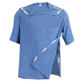 Unisex Post Shoulder Surgery Shirts Recovery Tear Away Short Sleeve Chemo Clothing with Stick On Fasteners, Convenient (US, Alpha, X-Large, Regular, Regular, Blue)