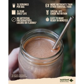 Nutrient Survival Protein Shake, Creamy Chocolate (15 Servings) Whey Protein Powder, Freeze Dried Prepper Supplies & Emergency Food, 40 Nutrients, Gluten Free, Shelf Stable Up to 15 Years