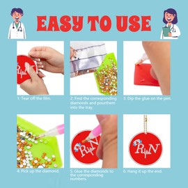 EVECILOO 12 PCS Nurse Week Diamond Art Painting Keychain, 5D DIY Diamond Ornaments Nurses Day Keychain Gifts Appreciation Set with Tray Drill Pen