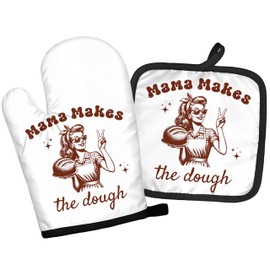 BRRNYOI Baking Gifts Oven Mitts and Pot Holders Sets, Baking Lover Gifts for Women, Mama Makes The Dough Heat Resistant Oven Gloves Hot Pads for Kitchen Decor