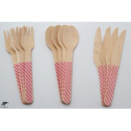 Pink Heavy Duty Disposable Cutlery and Napkins, 24 Pieces of Eco-Friendly Wooden Cutlery Plus Two 30 Count Napkin Packs Includes 4 Magic Colour Changing Mood Spoons!