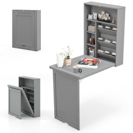 Tangkula Wall Mounted Desk, Fold Out Convertible Floating Desk with Large Storage Area, Multi-Function Hanging Murphy Desk for Home Office, Space Saving