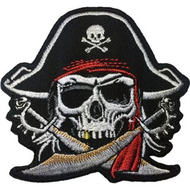 Pirate Skull Cross Swords Red Turban Skeleton Bone Zombie Ghost Embroidered Sewing Iron on Patch (Pirate-Skull)