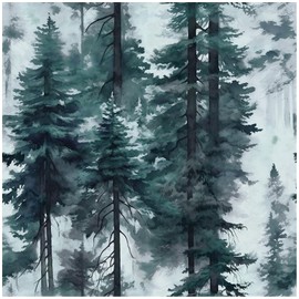 HAOKHOME Forest Peel and Stick Wallpaper Misty Blue Removable Vinyl Mural for Bathroom Bedroom Accent Wall Self Adhesive Contact Paper Tree Wall Decor 17.3in x 118in