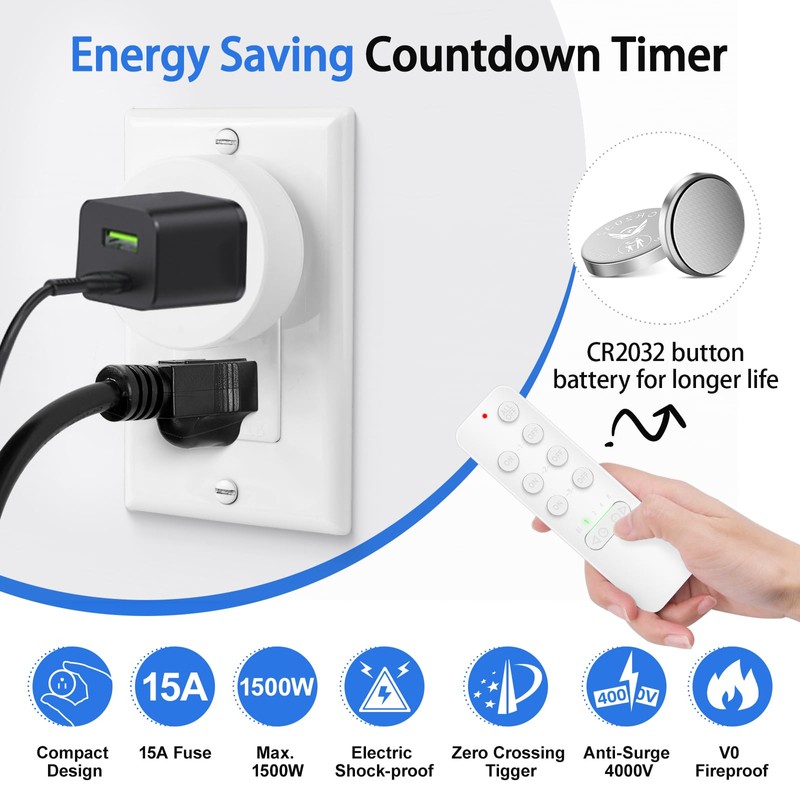 GREENCYCLE Remote Control Outlet, Remote Timer Switch, Plug in Light
