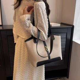 SENDEFN Women's Tote Bag, Canvas Shoulder Bag, Large, Large Capacity, Simple, Canvas Tote, Popular, Commuting to Work or School, Stylish