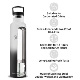 Stainless Steel Drinking Bottle, 1 Litre, Water Bottle with Straw, BPA-Free, Double Walled, Leak-Proof, Adult Drinking Bottle, for Hiking, Fitness, Camping, Travel