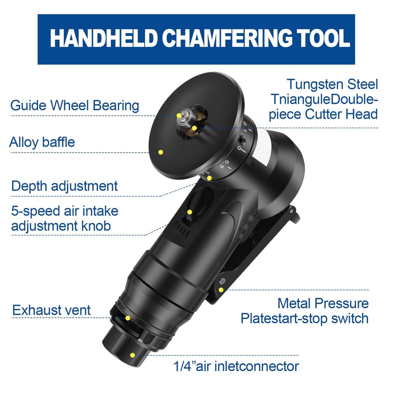 Mini Pneumatic Chamfering Machine, 45¡ã Air Chamfer Tool with 1/4