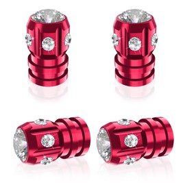 QUARKACE Tire Valve Caps, Bling Valve Stem Caps with Sparkly Rhinestones, Tire Caps 4 Pack for Cars SUVs Trucks Motorcycles Bikes, Anti-Fading Coating, Corrosion Resistant, Air Leakproof - Red