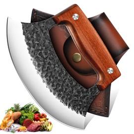 TIVOLI Hand-Forged Ulu Knife – Full Tang High Carbon Steel, Japanese-Inspired with Sheath & Gift Box, Mezzaluna Vegetable Chopper & Pizza Cutter for Kitchen, Camping & BBQ, Gifts for Men