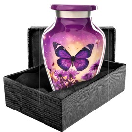 Olivia Memorials Urn for Ashes Women Men - Cremation Urns for Adult Male Female Human - Large Urns for Mom - mall Mini Keepsake (Purple Butterfly, 1 Small Keepsake)