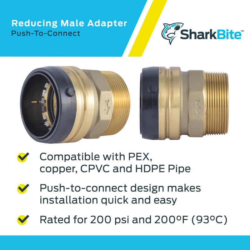 SharkBite 1-1/4 Inch MNPT Adapter, Push to Connect Brass Plumbing