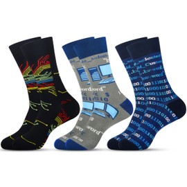 Jeasona 3 Pairs Men's Socks 43-46 with Saying Cotton Calf Length, Multi-coloured computer scientist