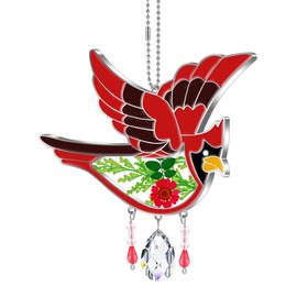 KY&BOSAM Cardinal Suncatcher Stain Glass Crystal Had-Painted Cardinal Sun Catcher Hanging for Window Wind Chime Gifts for Sister Mother`s Day Valentine's Birthday Christmas Thanksgiving
