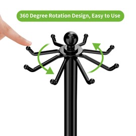 MAYZOLOP Kitchen Countertop Utensil Holder, Stainless Steel Rotatable Cooking Utensils Holder with 8 Rotating Hooks, Hanging Organizer for Spoon, Spatula, Black