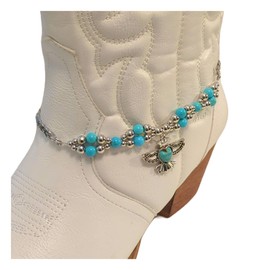 Thunderbird Western Rodeo Boot Chain Gemstone Weave Bracelet Vibrant Blue Turquoise 16 Inch One Count