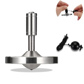 Precision spinning top with cord, high-performance gyro toy made of rust-proof metal and without gravity, amazing spin time of up to 15 minutes, efficient waste of time (M, silver)