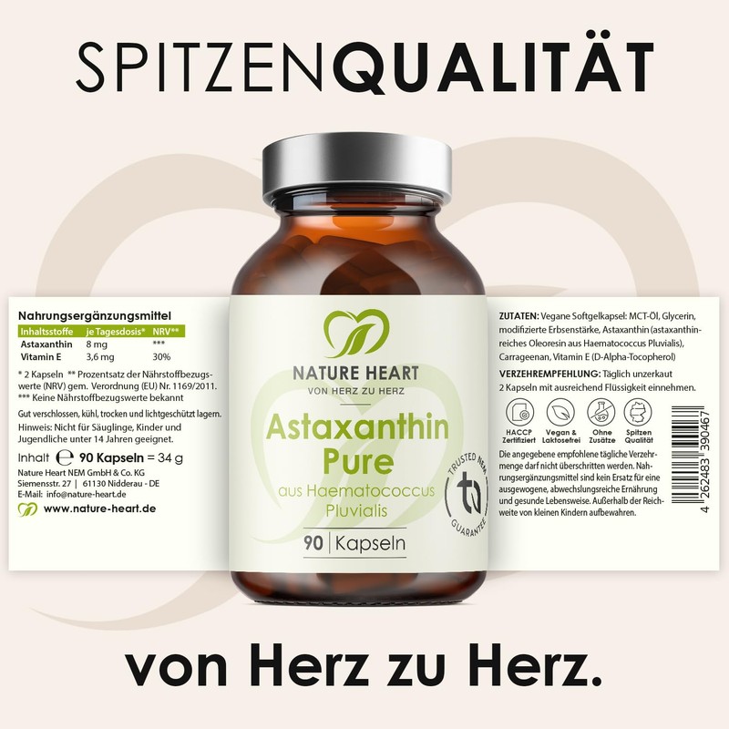 Nature Heart Astaxanthin Pure 90 Capsules - From Haematococcus Pluvialis