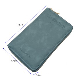 Lydemcia RFID Passport Wallet Holder with Wristlet, Large Travel Purse Credit Cards Organizer for Women Men, Minimalist (Blue)