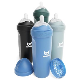 Herobility Double Anti-Colic Baby Bottles – 12 fl oz/340ml – 4-Pack – Multicolor – Denim, Black, Dusky Green, Gray