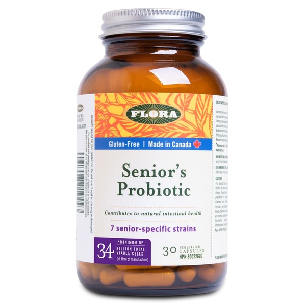 Flora - Senior's Probiotic Blend, Seven Senior-Specific Strains, Gluten Free, Raw Probiotic with 34 Billion Cells, 30 Vegetarian Capsules