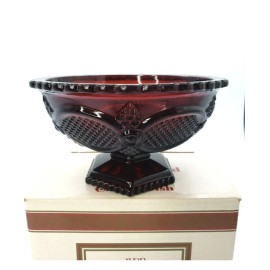 AVON NEW NOS CAPE COD COLLECTION RED RUBY FOOTED CANDY DISH W BOX