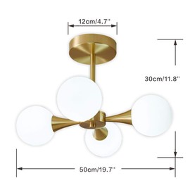 Modo Lighting Industrial Ceiling Light Semi Flush Mount Chandelier E26 Antique Brass Light Fixture Mid Century Molecule Magic Bean Ceiling Lamp for Bedroom Living Room Farmhouse (4 Head)