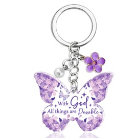 XzmaaoX Jesus Keychain Bible Verse Keychain Christian Keychains for Women Purple Gifts for Women Religious Faith Based Gifts for Her Inspirational Butterfly Keychains Birthday Christmas Gift