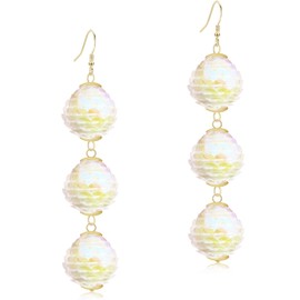 WUWEIJIAJIA Bohemian Handmade Sparkly Sequin Beaded Ball Lightweight Dangle Drop Earrings Summer Vacation Geometry Flower Hook Earrings For Women (White)