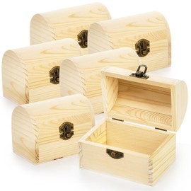 Tosnail 6 Pack Unfinished Wooden Treasure Chest, 4.7 x 3 x 3.5 Inches Small Kids Treasure Chest Box, Wood Box with Hinged Lid, Mini Lock Box for Crafts, Gift, Trinket, Jewelry