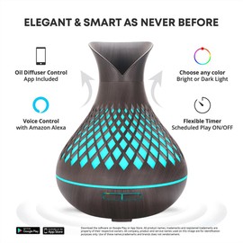 Smart WIFI Essential Oil Diffuser, 500ml Aromatherapy Diffuser Humidifier for Large Room, Works with Phone App & Alexa Google Home Voice Control, 7 LED, Create Schedules and 4 Timer, Auto Shut-Off,Dar
