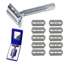 Maquinilla de afeitar de seguridad de doble filo unisex, 10 recambios de hojas de afeitar de seguridad de doble filo con revestimiento de platino, maquinilla de afeitar de seguridad para mujeres y hom