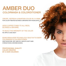Celeb Luxury Gem Lites Duo Color Depositing Colorwash Shampoo & Conditioner Set + Bondfix Bond Rebuilder, Semi Permanent Hair Color, Vegan Hair Dye, Amber Copper Brown