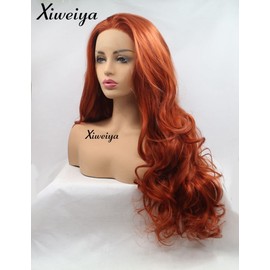xiweiya Long Copper Red Synthetic Lace Front Wig Heat Resistant Body Wave Lace Front Wavy Wigs Free Part Natural Hair Wig for Women 24 Inch Fashion Glueless