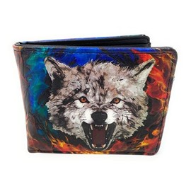 Shag Wear Wolf Snarl Billfold Animal Wallet for Men and Teen Boys Vegan Faux Leather