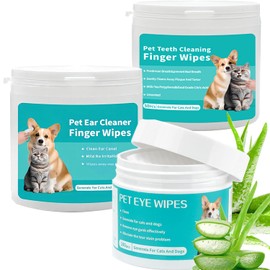 Mumoo Bear Pet Cleaning Wipes Ear Finger Wipes Teeth Finger Wipes and Eyes Wipes for Clean Dogs & Cats Ear Wax,Remove Plaque & Tartar Buildup and Reduce Tear Stains,Non-Irritating