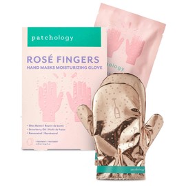 Patchology Rosé Fingers Renewing Hand Mask, Strawberry-Scented Moisturizing Gloves with Shea Butter for Dry and Cracked Hands, Christmas Gifts for Women & Stocking Stuffers for Teen Girls (1 Pair)