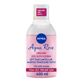 NIVEA Aqua Rose Organik Gül Suyu İçeren Çift Fazlı Makyaj Temizleme Suyu, 400 ml, Tüm Cilt Tipleri için, Yüz, Göz ve Dudak Temizleme, Tonik Etkisi
