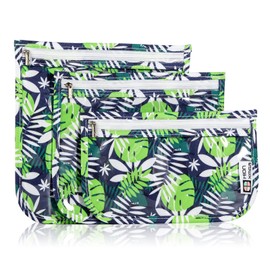 HIONXMGA TSA Approved Toiletry Bag,Set of 3 Clear Travel Toiletry Bags Quart Size Zipper Travel Pouch,Waterproof Travel Makeup Cosmetic Bag for Women Men Toiletries Carry on Airport,Green Leaves