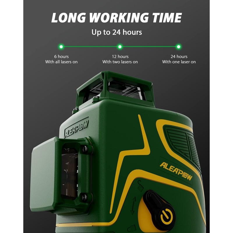 ALEAPOW 3D Laser Level, 147ft 3x360° Green Laser Level, 5.2Ah