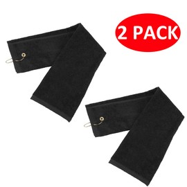 LERTREE 2 Pack Golf Tri-Fold Towel with Metal Carabiner Clip Sports Hiking Black 12 x 16 Inch