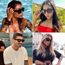 SHEEN KELLY Retro Thick Rectangular Chunky Sunglasses for Women Men Trendy Classic Slim Square Black Tortoiseshell Frame Fashion Sunglasses, 22