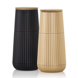 AdHoc MP153 Scape Pepper and Salt Mill Set, Relief Design, Black & Gold, with CeraCut® Ceramic Grinder, Infinitely Adjustable, Lightweight & User-Friendly, in Gift Box