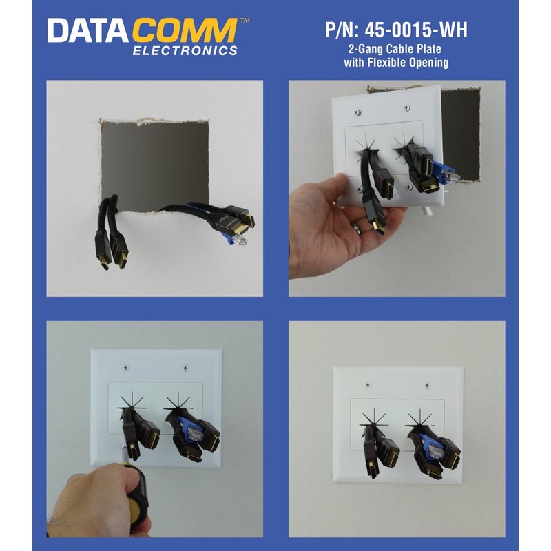 DATA COMM Electronics 45-0015-LA 2-Gang Cable Plate with Flexible Opening