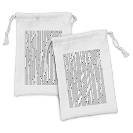 Lunarable Modern Art Fabric Pouch Set of 2, Minimalist Line Display Contemporary Links Webs Signal Graphic Form Abstract, Small Drawstring Bag for Toiletries Masks and Favors, 9" x 6", Black White