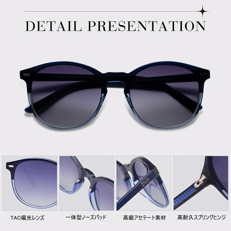 DUCO 1230 Women's Sunglasses, Polarized Sunglasses, Black, UV Protection, For